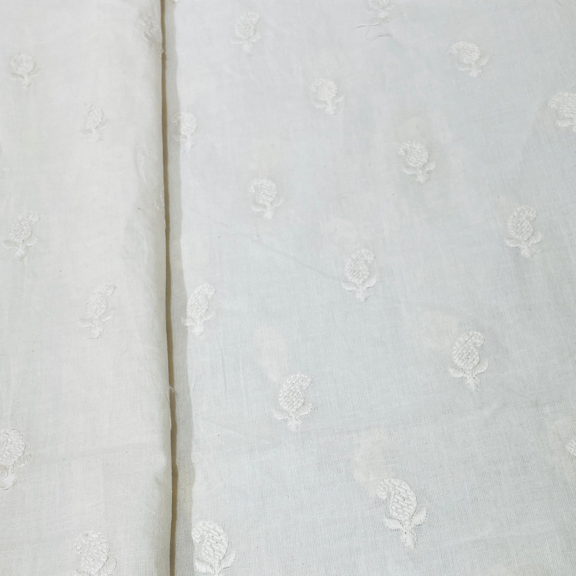 Off White Paisley Sequence Embroidery Cotton Fabric - TradeUNO