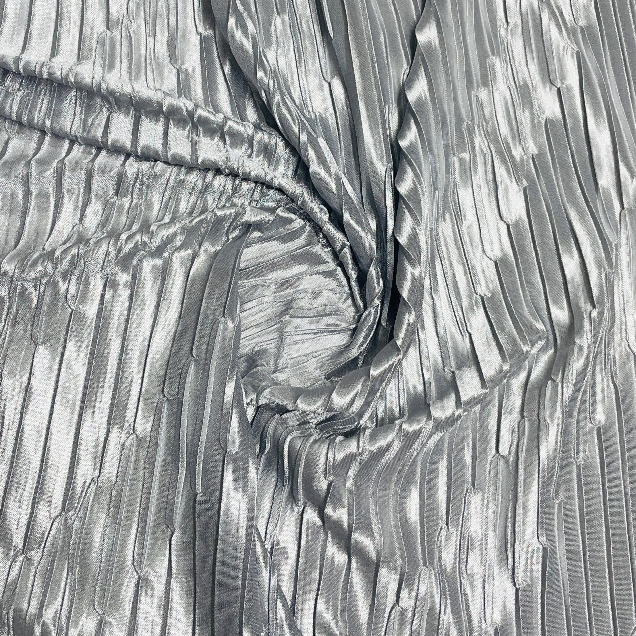 Grey Pleated Knit Lycra Fabric - TradeUNO