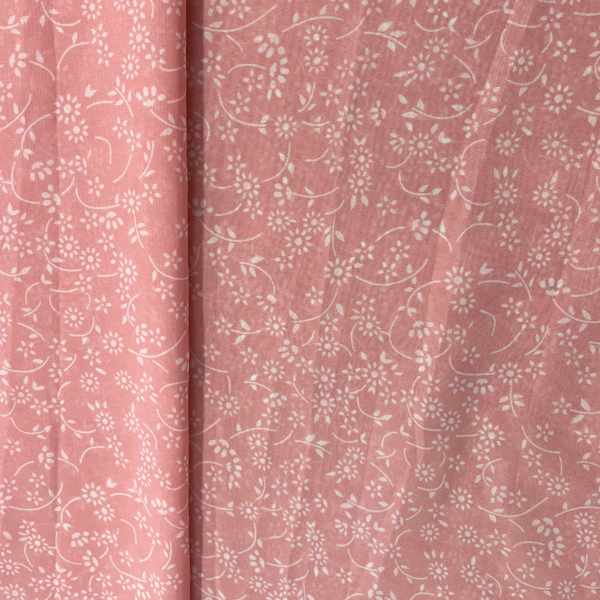 Baby Pink White Floral Print Geogrette Fabric - TradeUNO