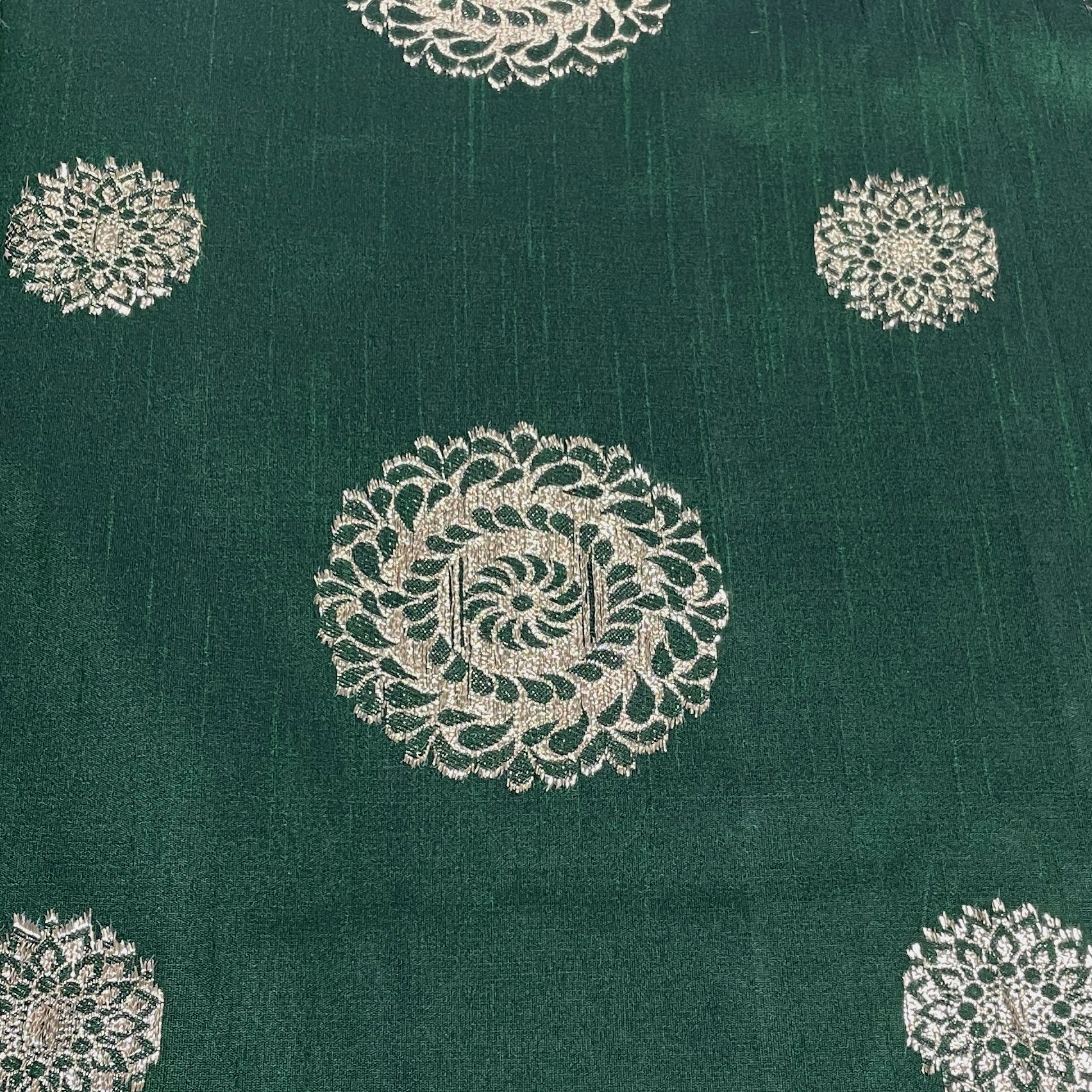 Forest Green Floral With Gold Foil Dupion Silk Fabric