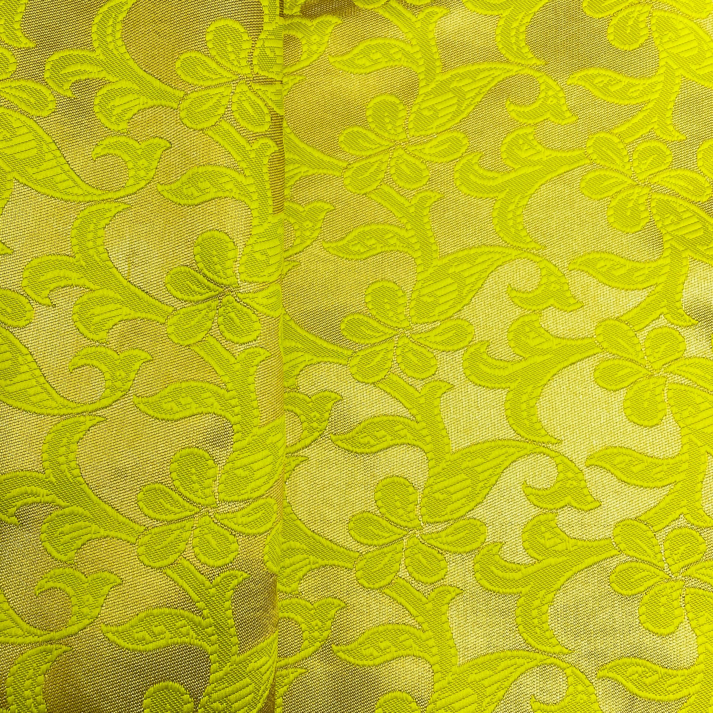 Green With Gold Foil Floral Chanderi Fabric