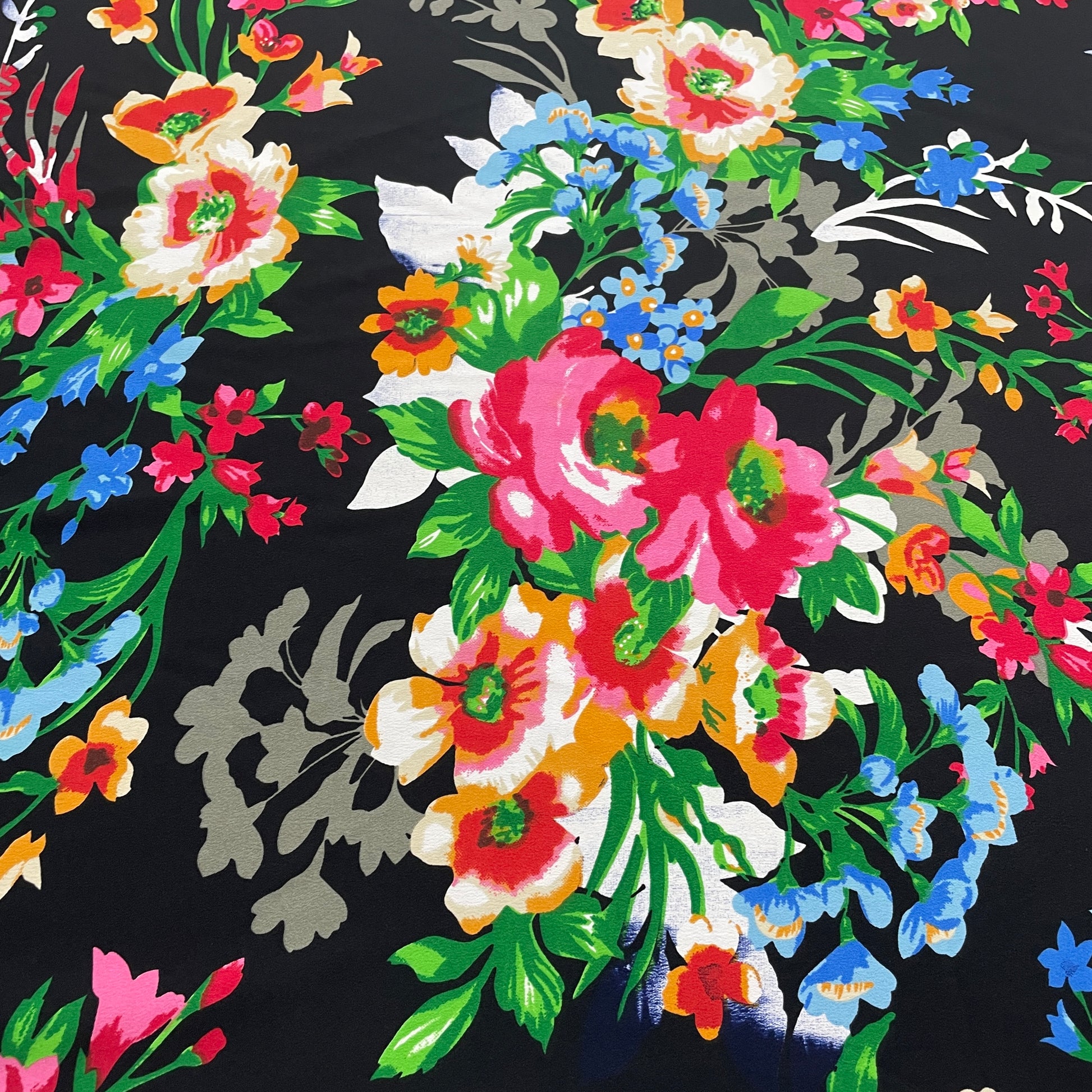 Black & Multicolor Floral Print Georgette Fabric - TradeUNO