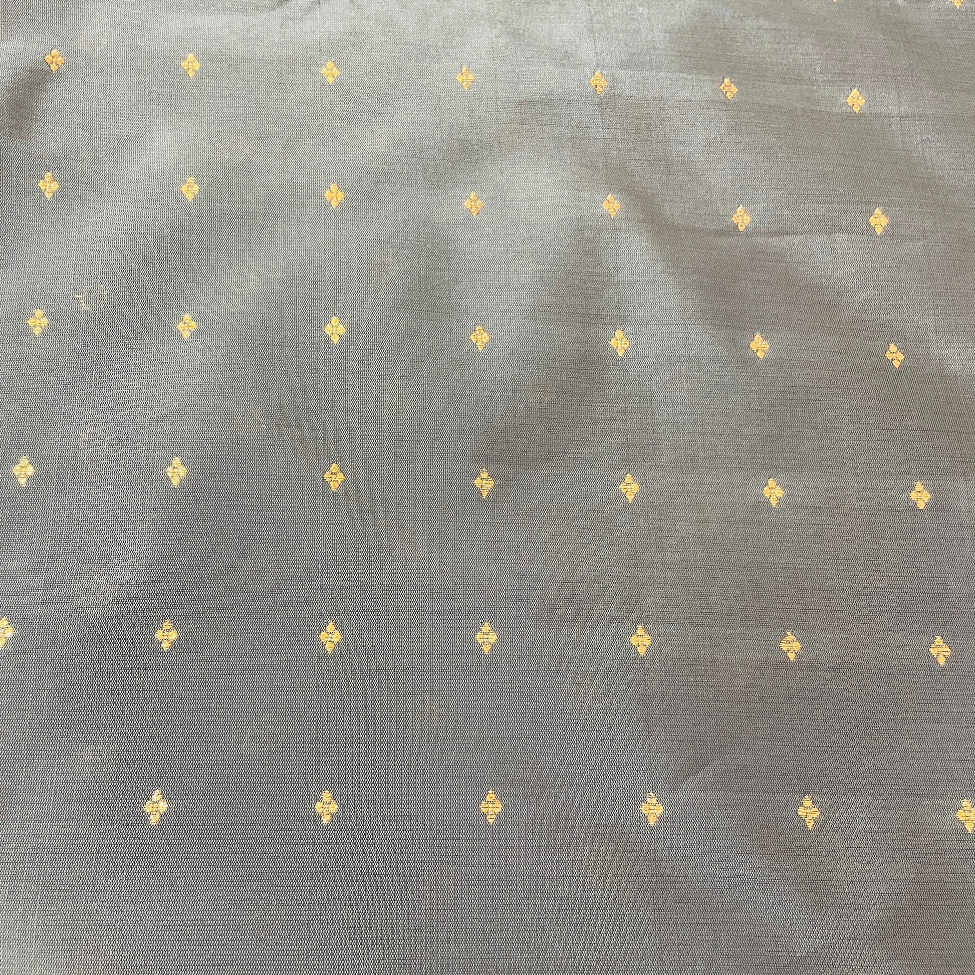 Steel Grey With Gold Foil Chanderi Jacquard Fabric - TradeUNO