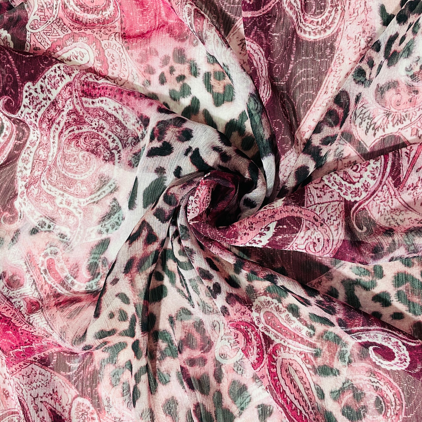 Pink Paisley Print Geogrette Fabric - TradeUNO