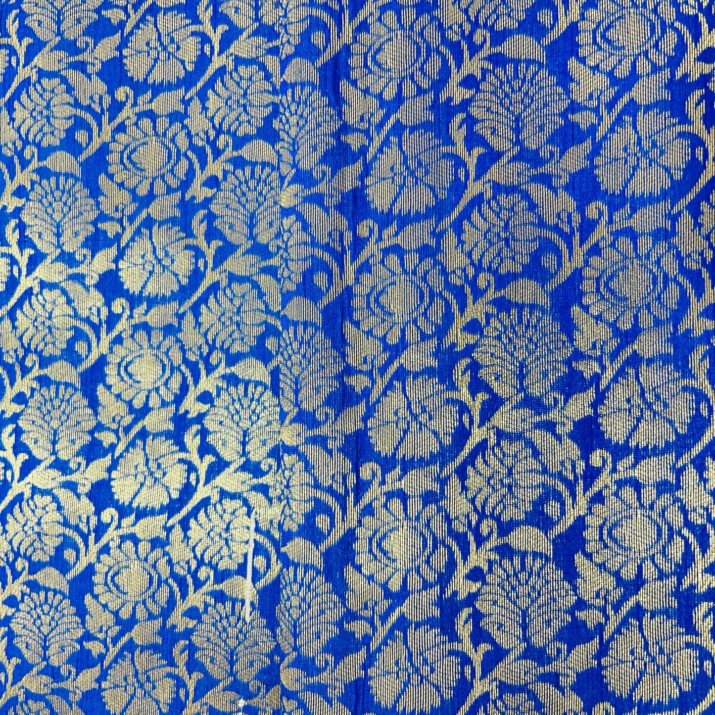 Royal Blue Floral With Gold Foil Brocade Fabric - TradeUNO