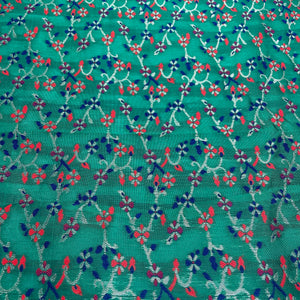 Green & Multicolor Floral Foil Brocade Fabric - TradeUNO