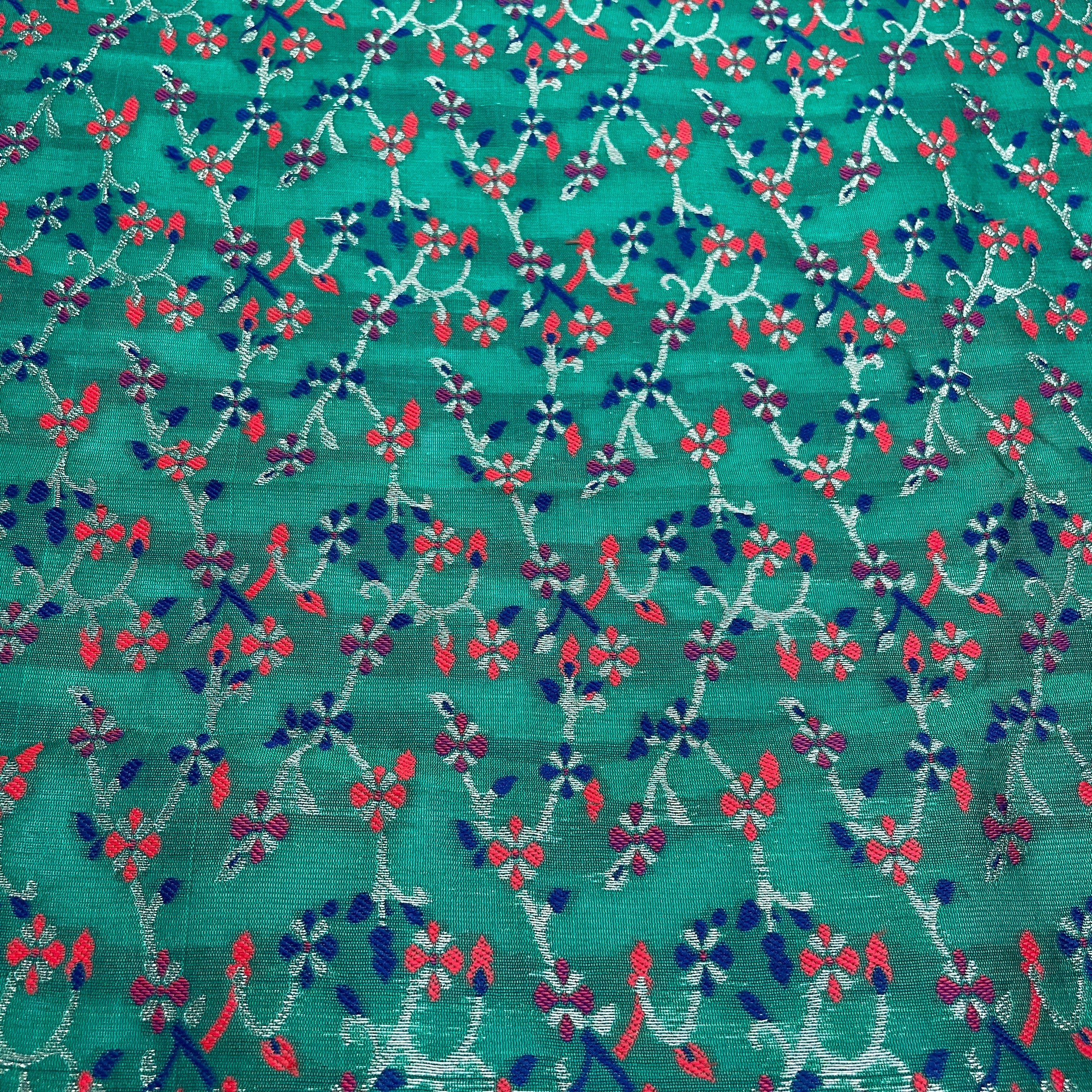 Green & Multicolor Floral Foil Brocade Fabric - TradeUNO