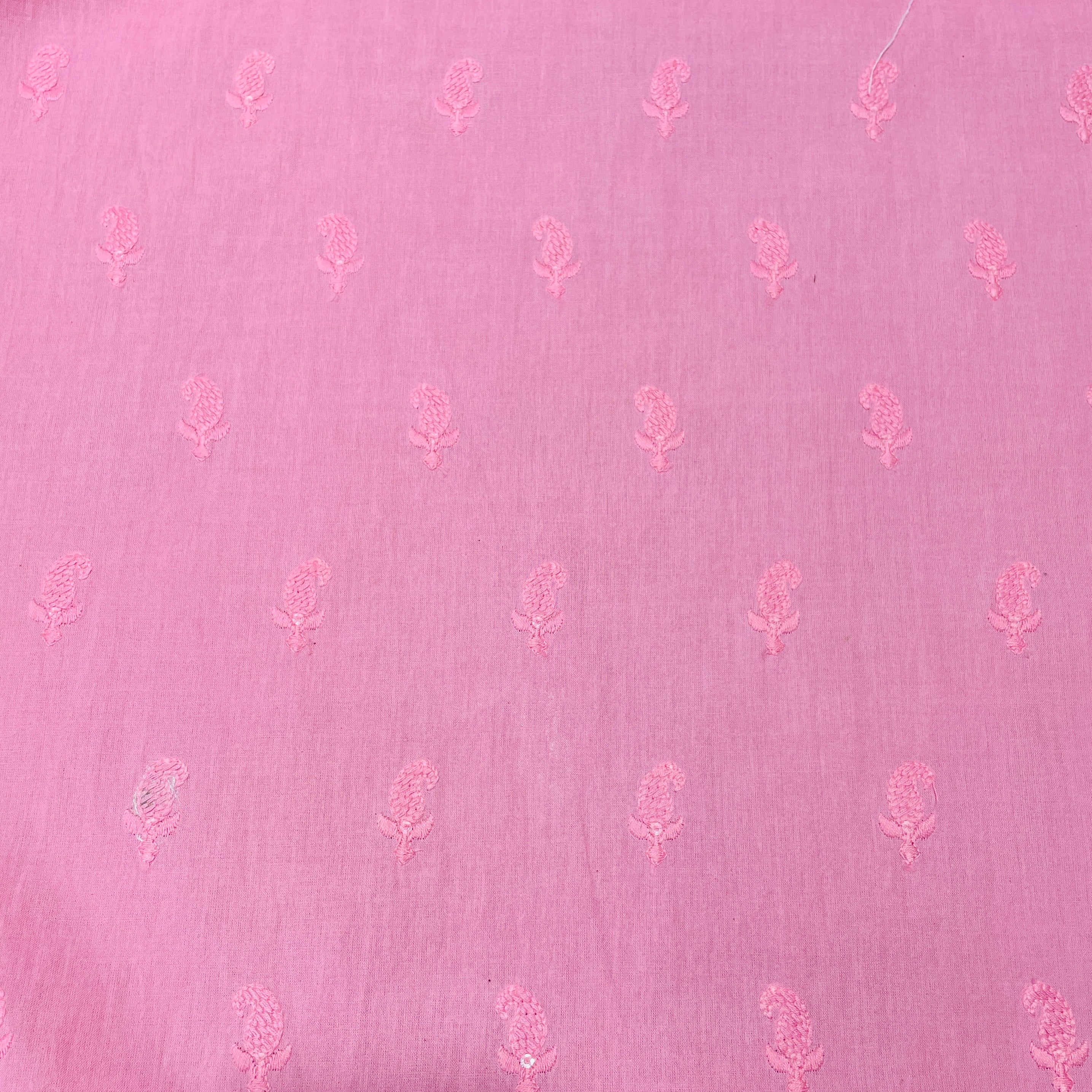 Pink Paisley Sequence Embroidery Cotton Fabric - TradeUNO