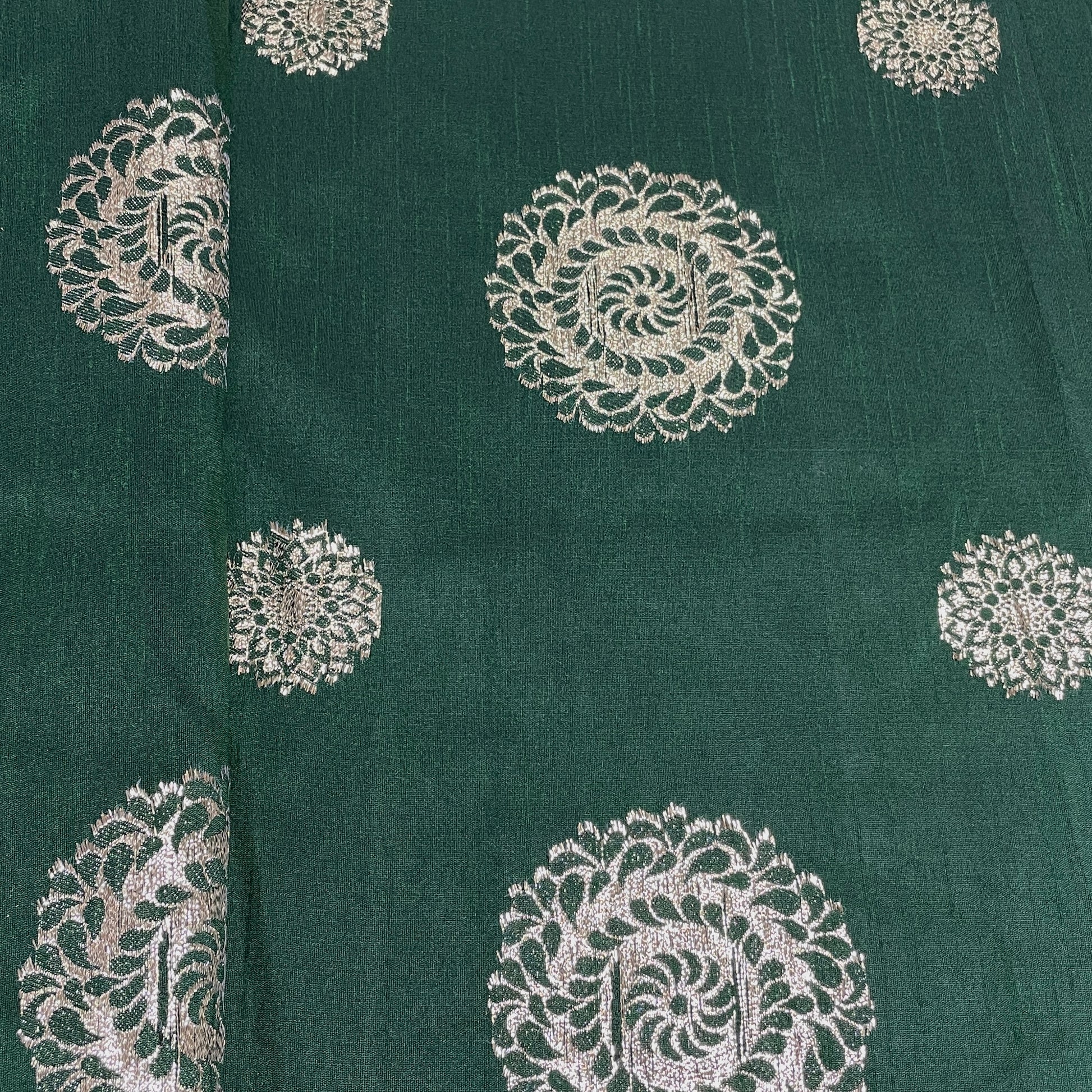 Forest Green Floral With Gold Foil Dupion Silk Fabric