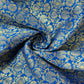 Blue Floral With Gold Foil Brocade Fabric - TradeUNO