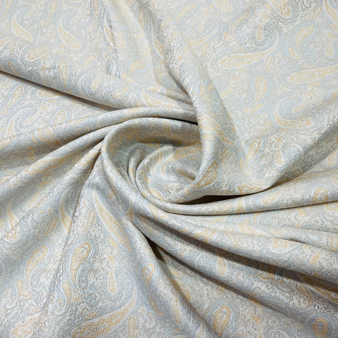 White & Peach Floral Brocade Jacquard Fabric - TradeUNO
