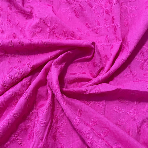 Pink Floral Embroidery Cotton Fabric - TradeUNO