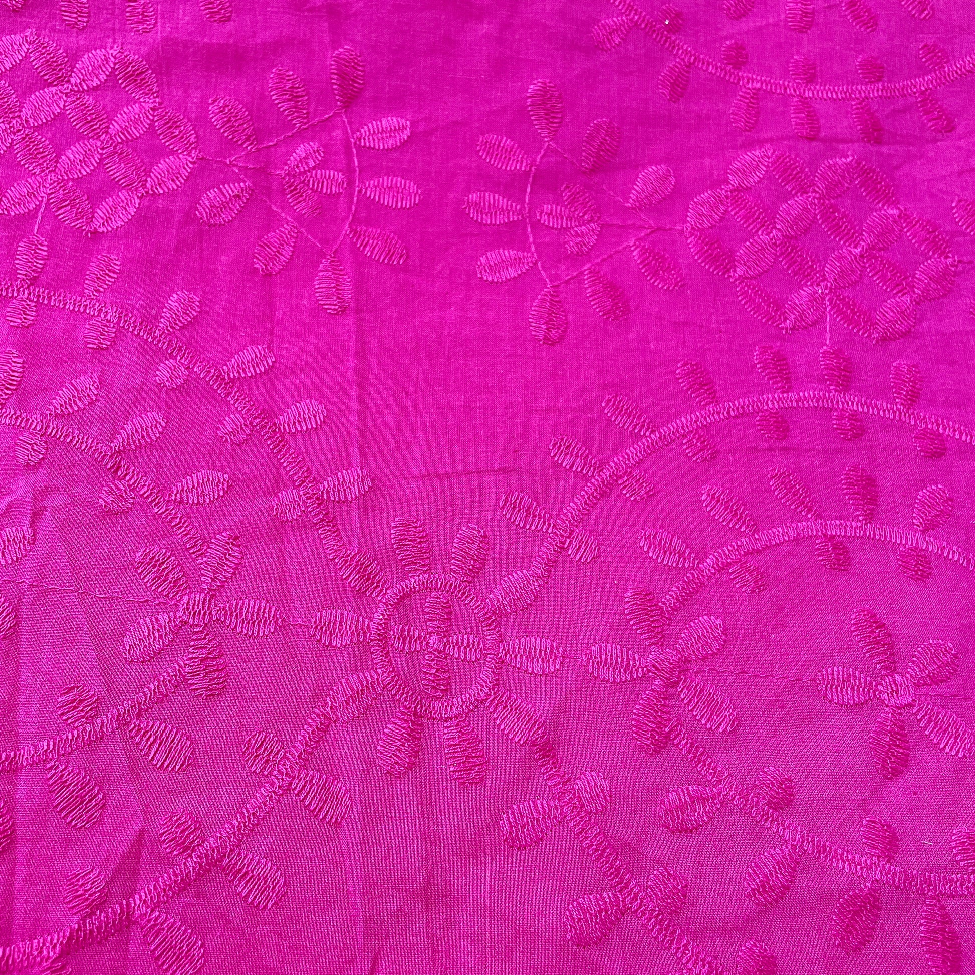 Pink Floral Embroidery Cotton Fabric - TradeUNO