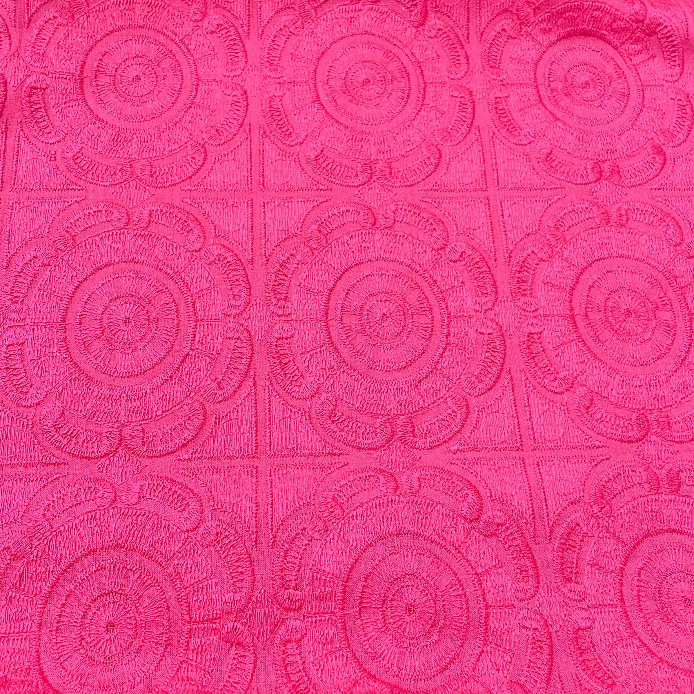 Magenta Pink Embroidery Cotton Fabric - TradeUNO