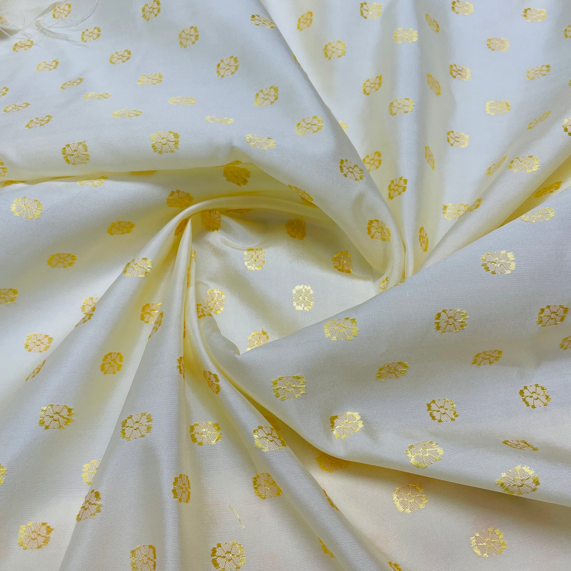 Cream Floral With Gold Foil Chanderi Fabric - TradeUNO