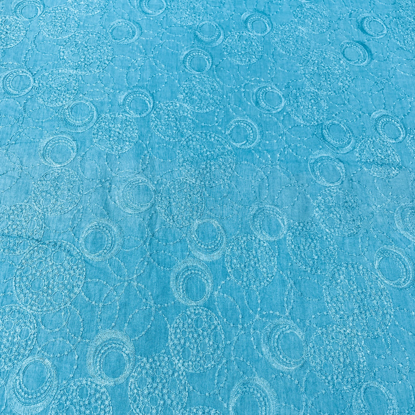 Sea Blue Geometerical Sequence Embroidery Cotton Fabric - TradeUNO