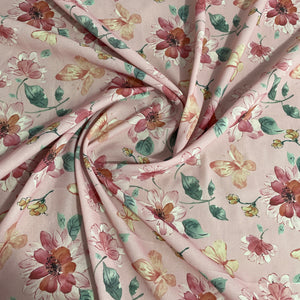 Pink & Multicolor Floral Print georgette Fabric 11279