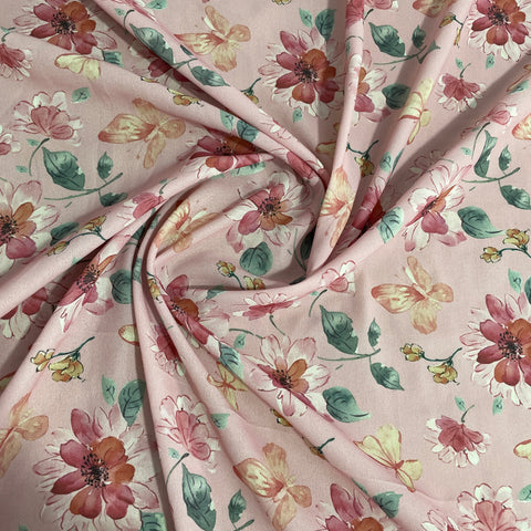 Pink & Multicolor Floral Print georgette Fabric 11279
