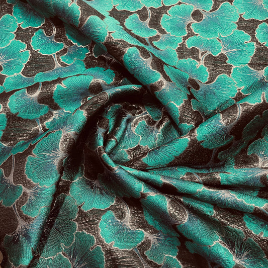 Black & Green Floral Brocade Jacquard Fabric