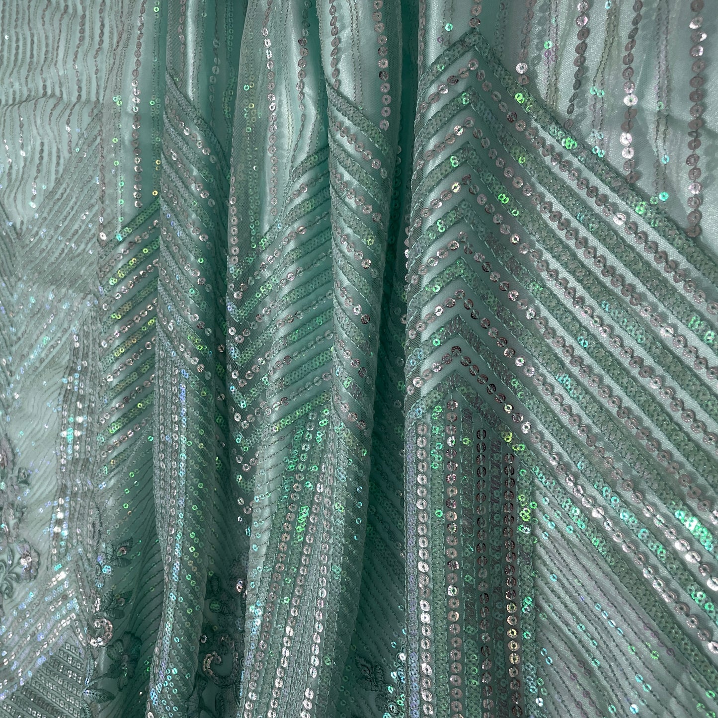 Green Sequence & Embrodiery Net Fabric - TradeUNO