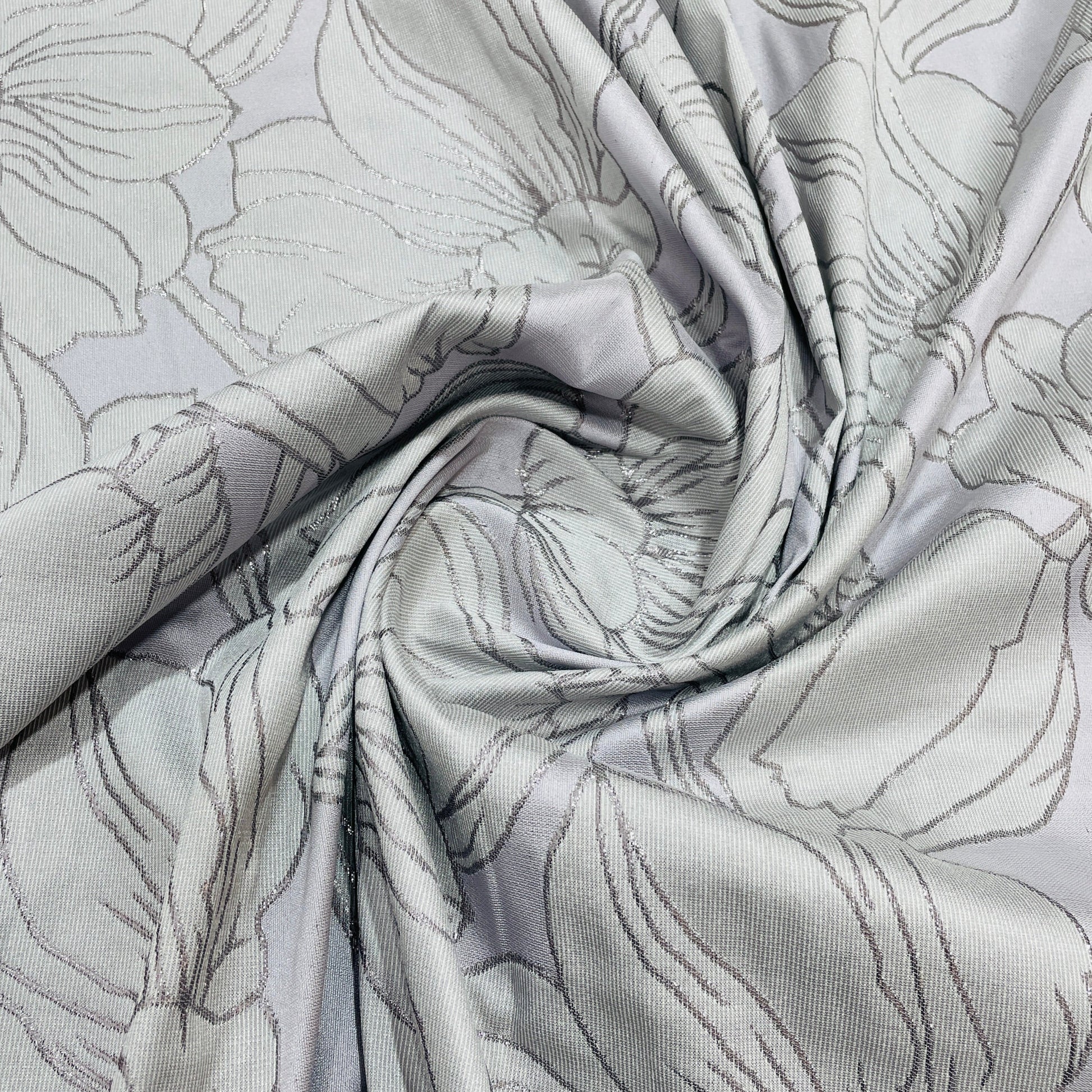 Purple & Grey Floral Brocade Jacquard Fabric - TradeUNO