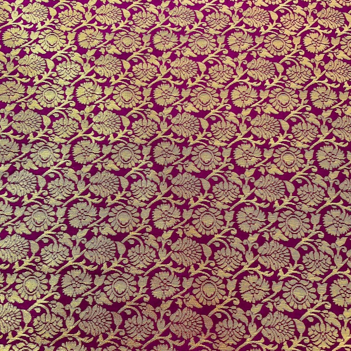 Purple Floral With Gold Foil Brocade  Fabric