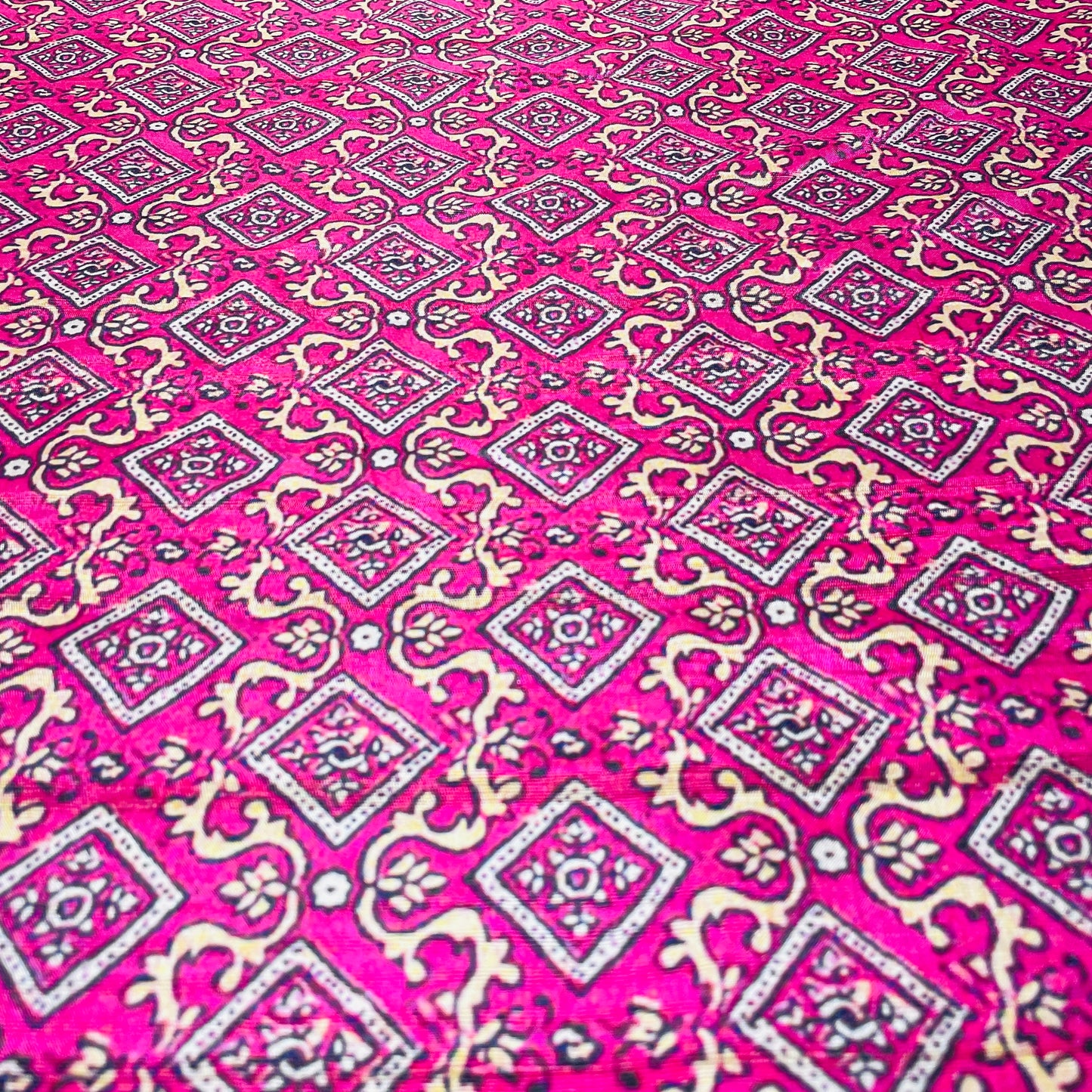 Pink Traditional Print Tusser Silk Fabric - TradeUNO