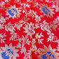 Red & Multicolor Floral With Gold Foil Brocade  Fabric