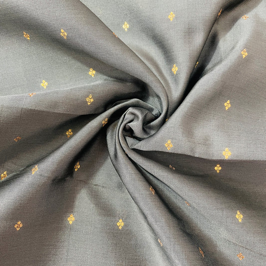 Steel Grey With Gold Foil Chanderi Jacquard Fabric