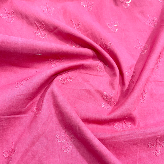 Pink Floral Sequence Embroidery Cotton Fabric