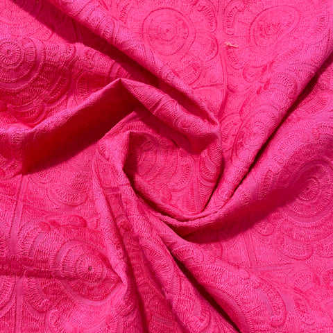 Magenta Pink Embroidery Cotton Fabric - TradeUNO
