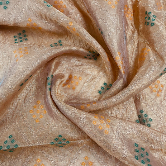 Brown Bandhani Print With Lurex Brocade  Fabric
