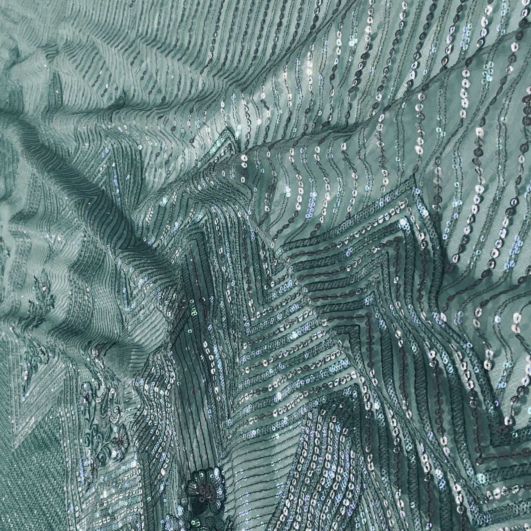 Green Sequence & Embrodiery Net Fabric - TradeUNO