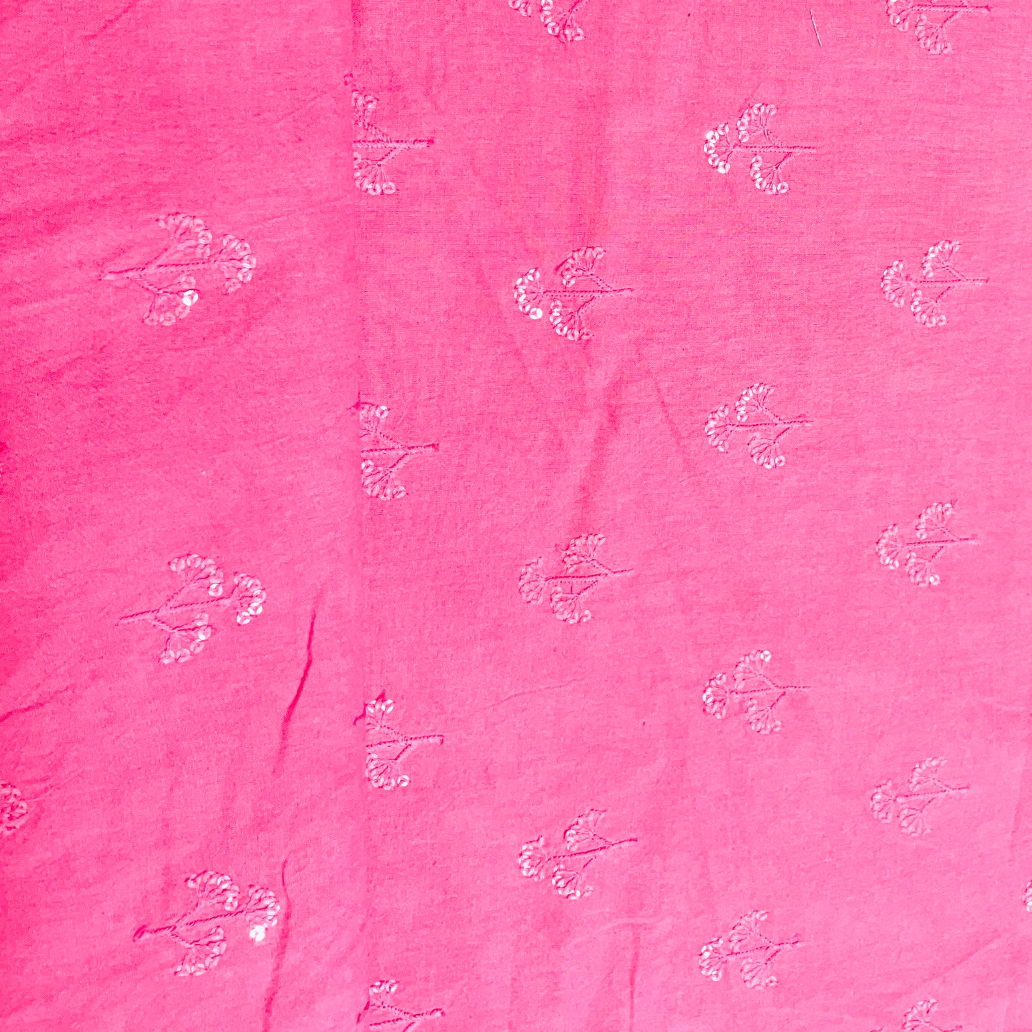 Pink Floral Sequence Embroidery Cotton Fabric - TradeUNO