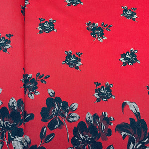Red & Black Floral Brocade Jacquard Fabric - TradeUNO
