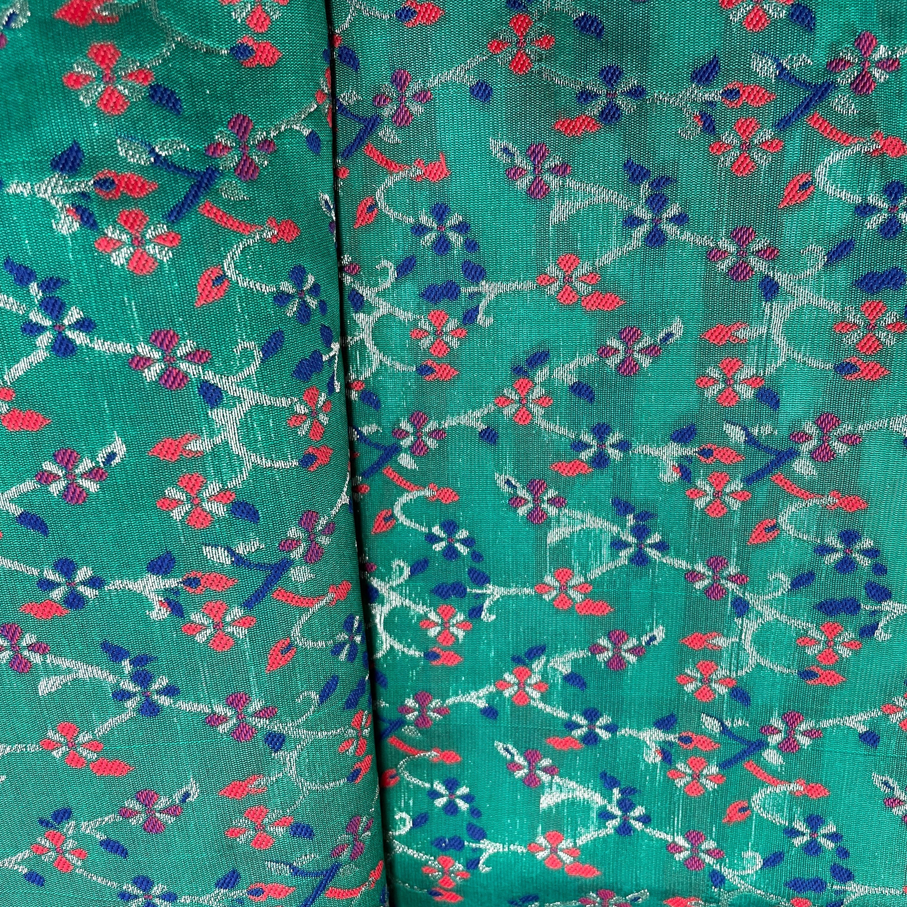 Green & Multicolor Floral Foil Brocade Fabric - TradeUNO