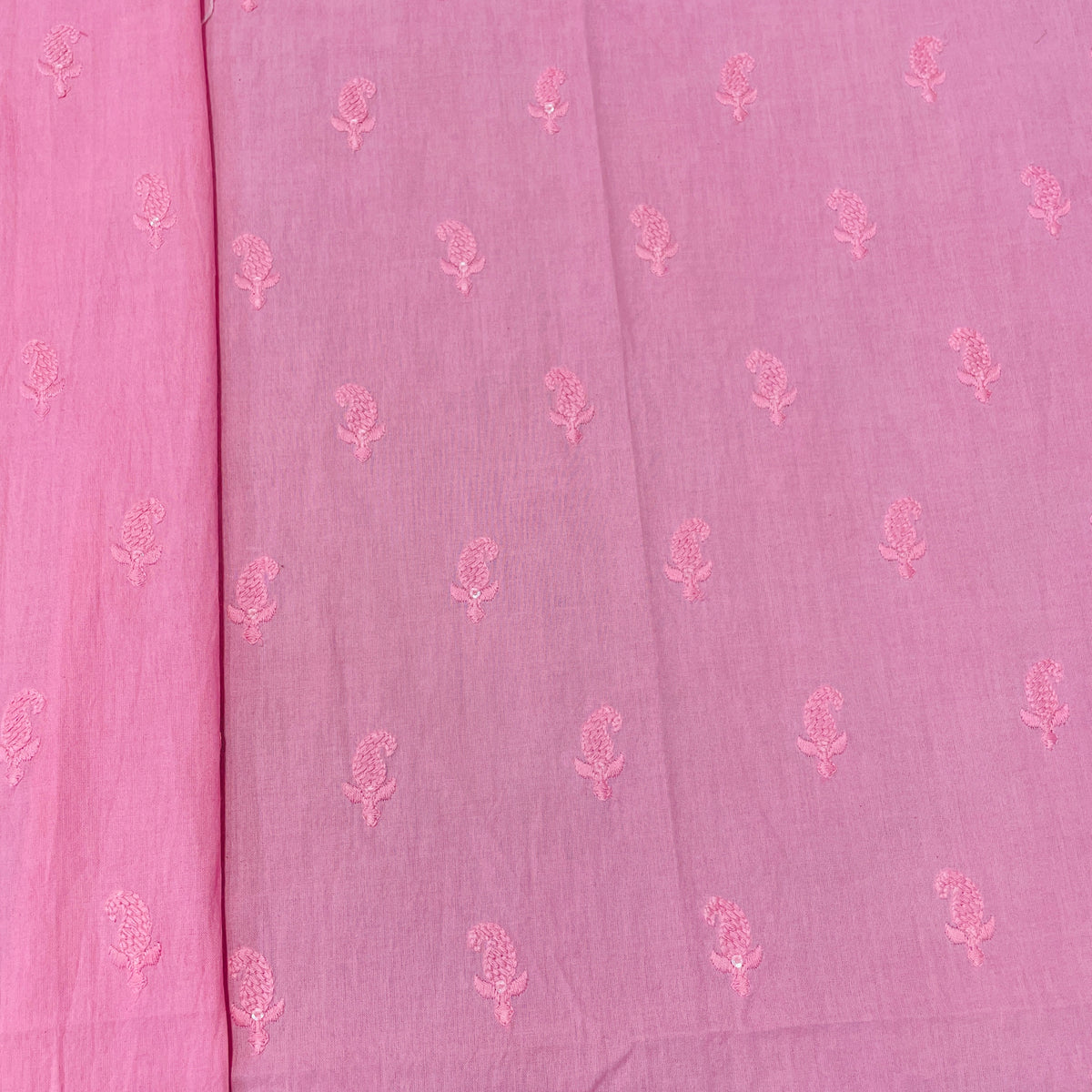 Pink Paisley Sequence Embroidery Cotton Fabric - TradeUNO