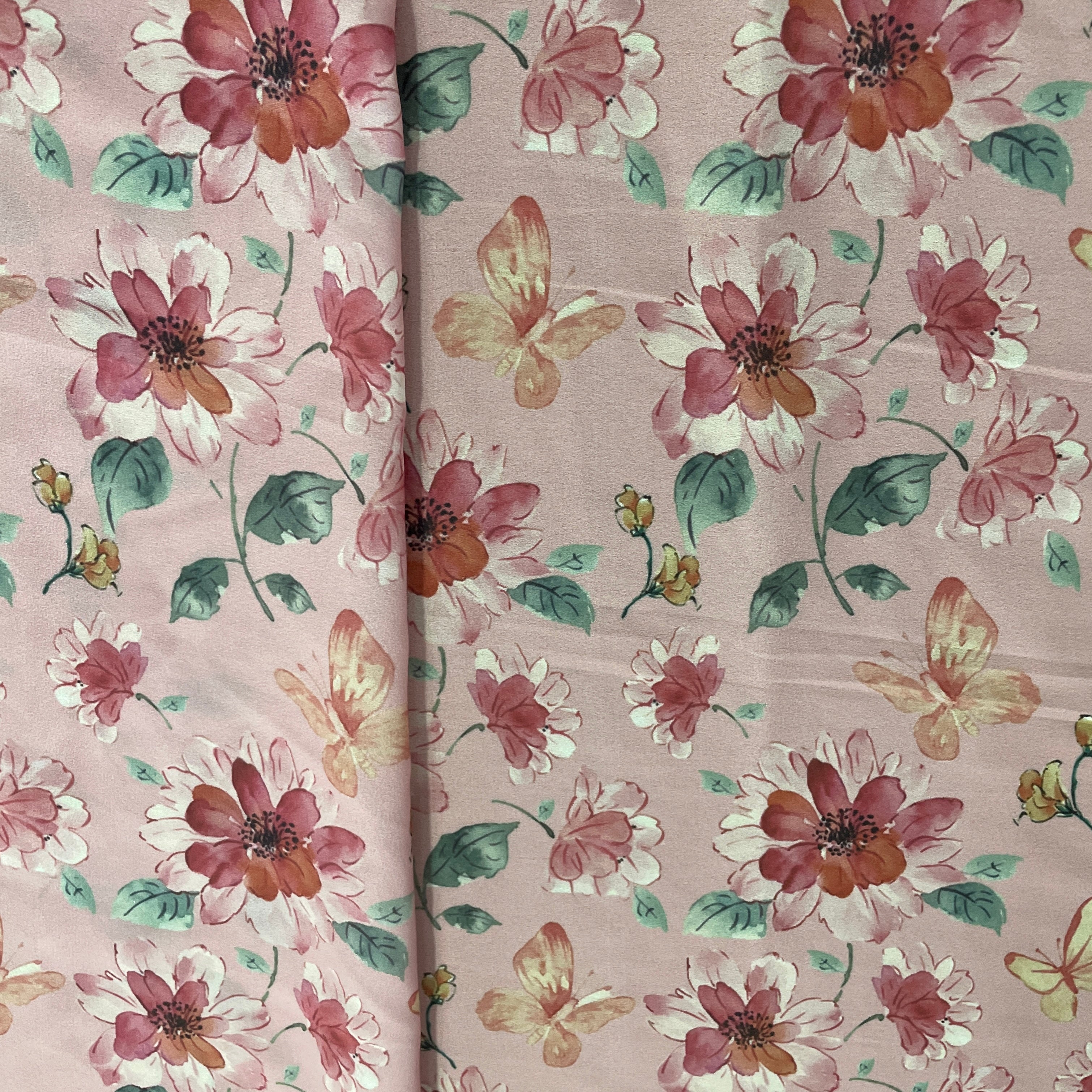 Pink & Multicolor Floral Print georgette Fabric 11279