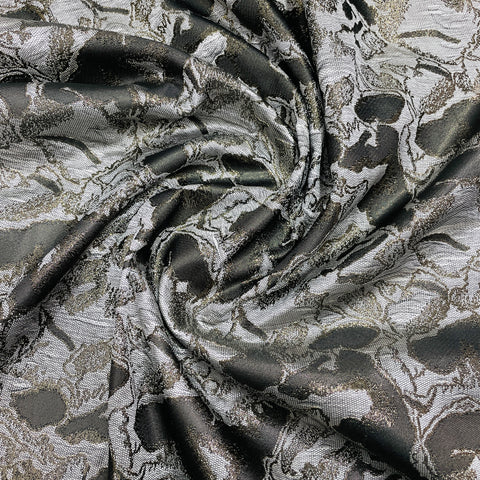 Black & Bronze Floral Brocade Jacquard Fabric - TradeUNO
