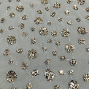 Grey Floral Sequence Embroidery Net Imported Fabric - TradeUNO