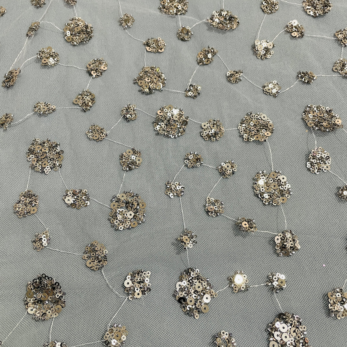 Grey Floral Sequence Embroidery Net Imported Fabric - TradeUNO