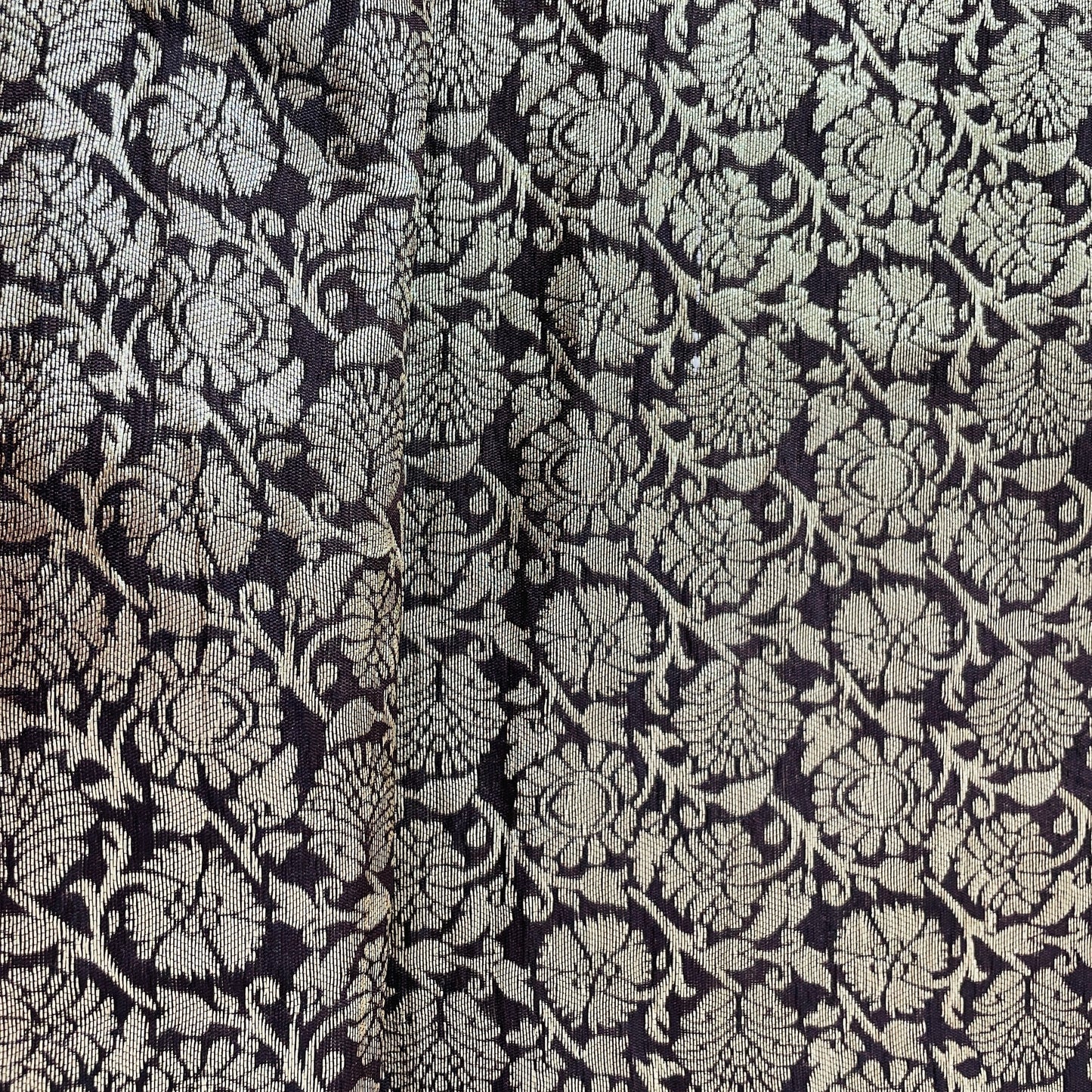 Black Floral With Gold Foil Brocade Fabric - TradeUNO