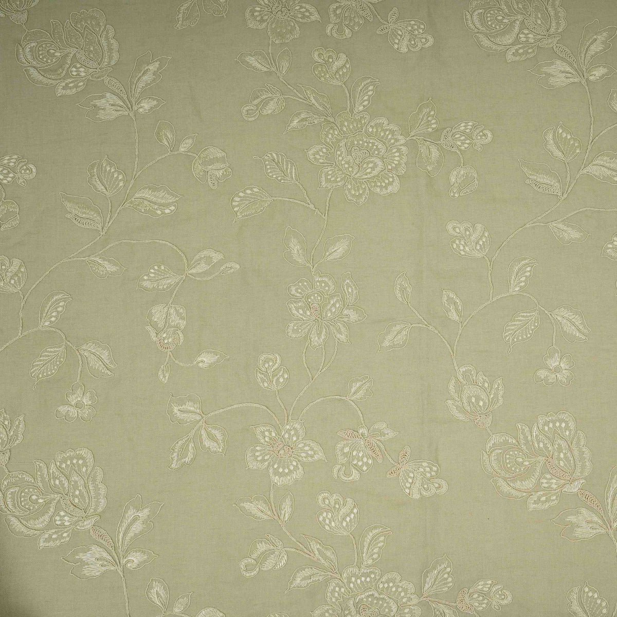 Light Grey floral embroidery Pure Linen Fabric GPF-32065 - TradeUNO