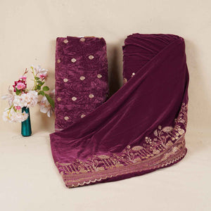 Pink Border Work Cutdana Velvet 9000 Fabric SC-28254 - TradeUNO