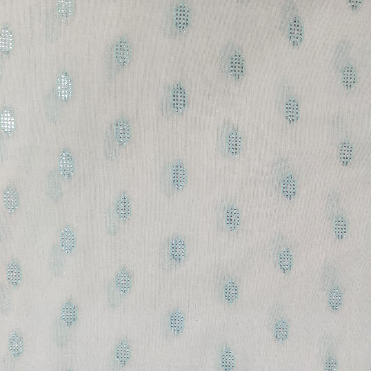 Off White & Green Geometrical With Lurex Cotton Fabric 12029