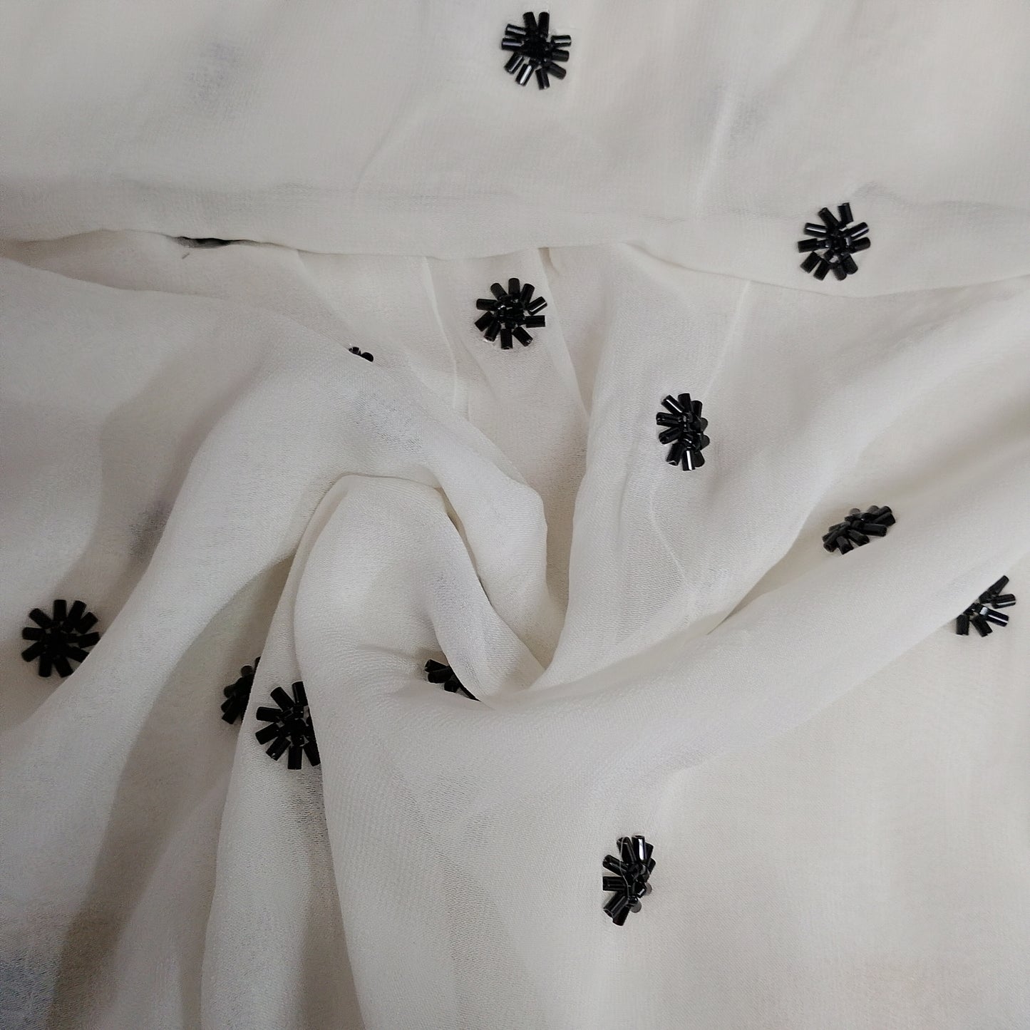 White CutDana Floral Embroidery Georgette Fabric