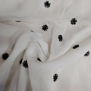 White CutDana Floral Embroidery Georgette Fabric - TradeUNO