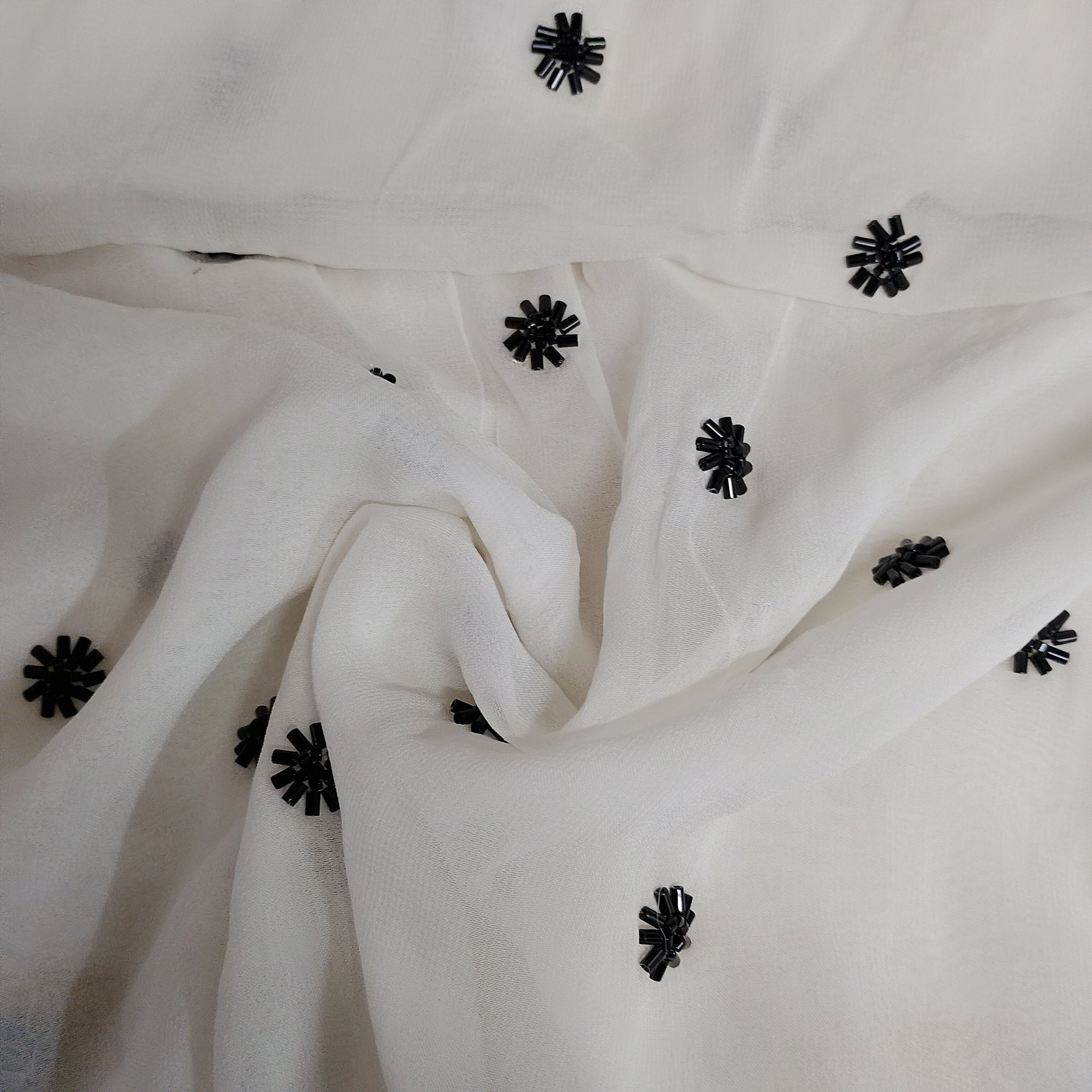 White CutDana Floral Embroidery Georgette Fabric - TradeUNO