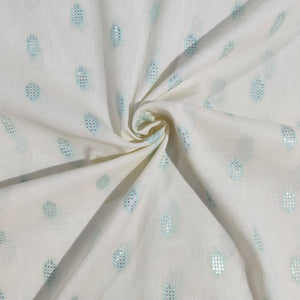 Off White & Green Geometrical With Lurex Cotton Fabric 12029