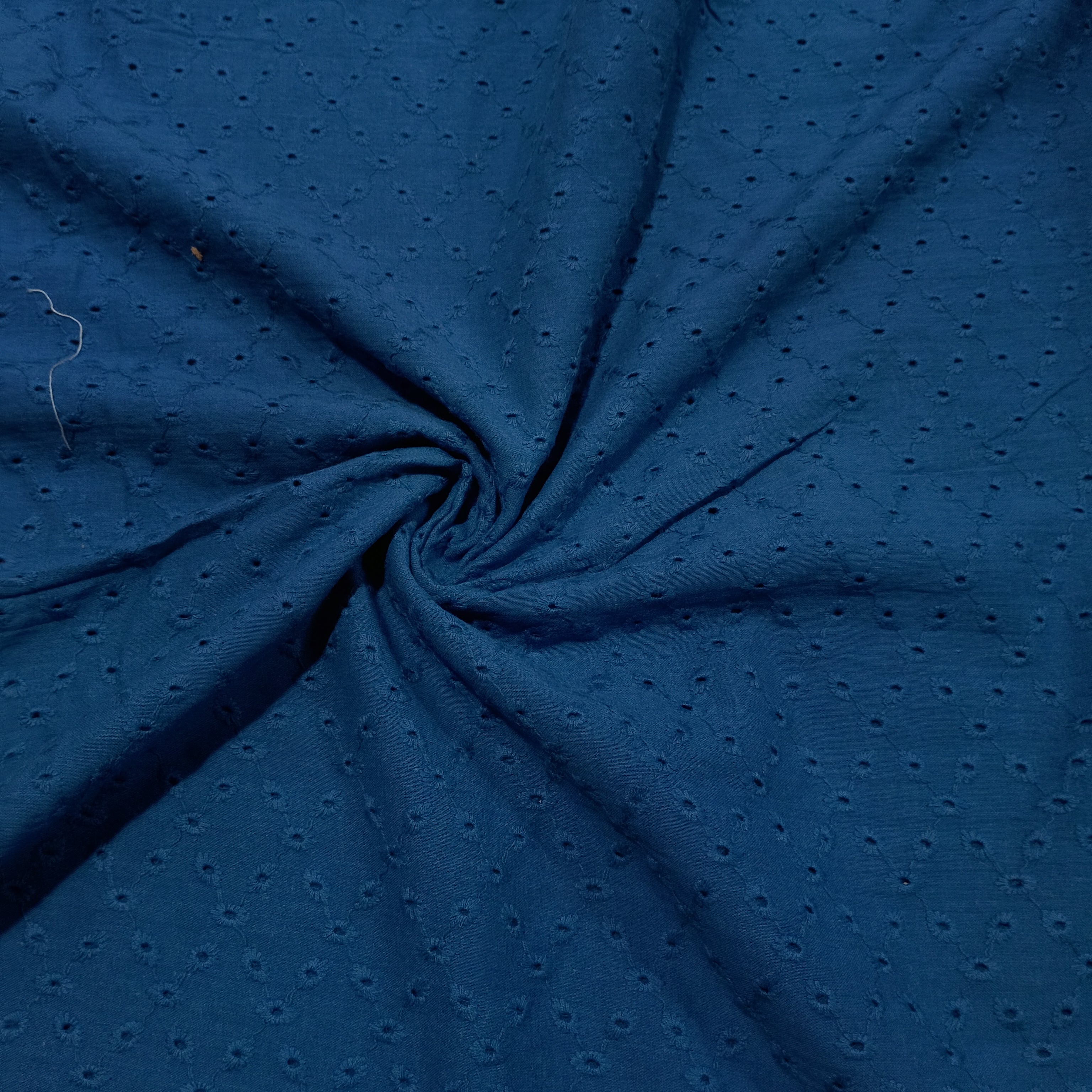 Dark Blue Floral Embroidery Cotton Schiffli Fabric 17259
